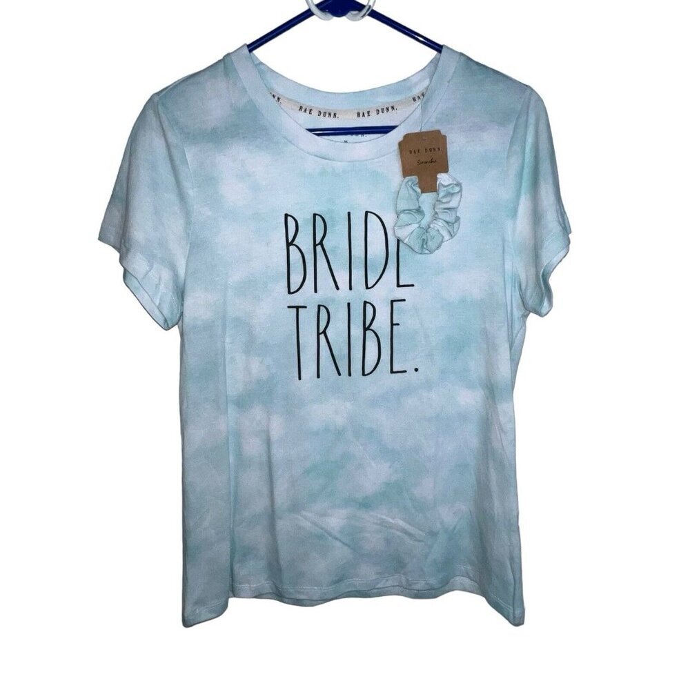 Rae Dunn Womens Medium Short Sleeve Tshirt Bride Tribe Blue Tie Dye Scrunchie